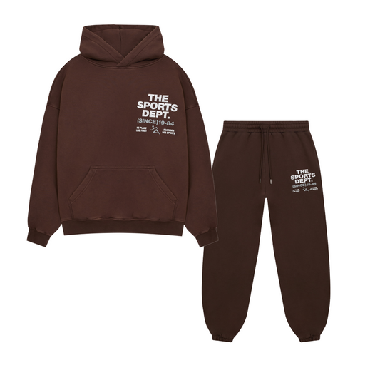 Vice 84 'The Sports Dept' Heavyweight Washed Hoodie & Jogger Set - Brown