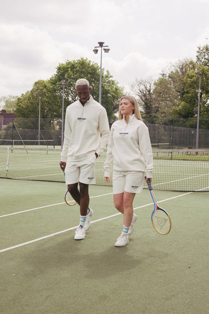 Vice 84 'Off-Court GSM' Half Zip Sweater & Shorts Set - Ecru