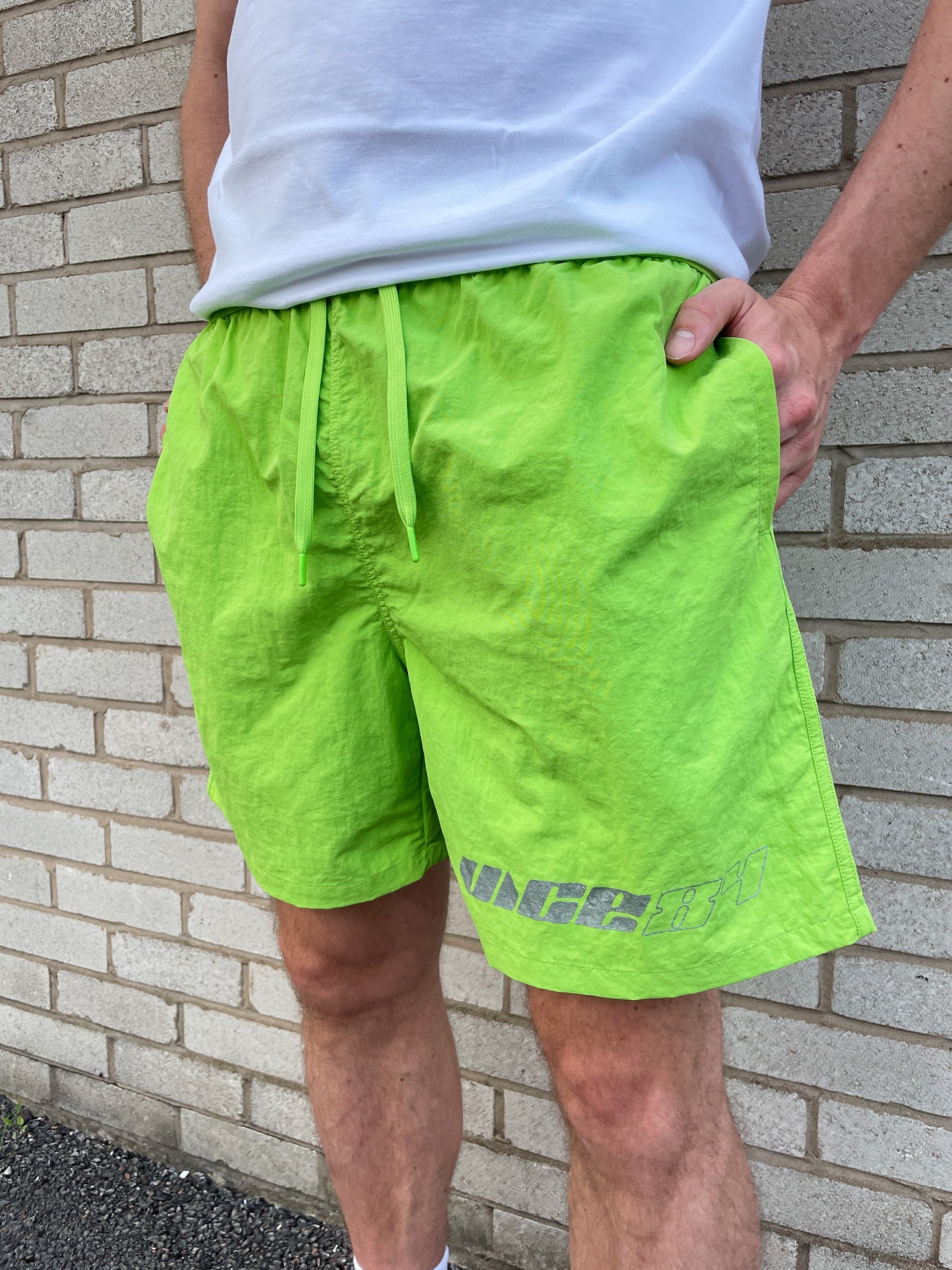 Vice 84 'Racer' Crinkle Recycled Swim Shorts - Citrus Lime
