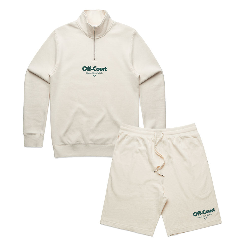 Vice 84 'Off-Court GSM' Half Zip Sweater & Shorts Set - Ecru
