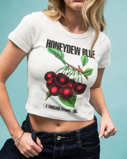 A Thousand Futures 'Honeydew Blue' Baby Tee - White