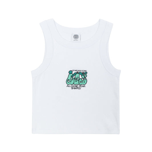 Other Side Store WMNS 'Pear Shaped' Embroidered Crop Rib Tank - White
