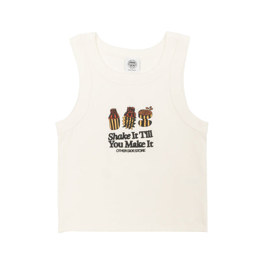 Other Side Store WMNS 'Shake It' Embroidered Crop Rib Tank - Ecru