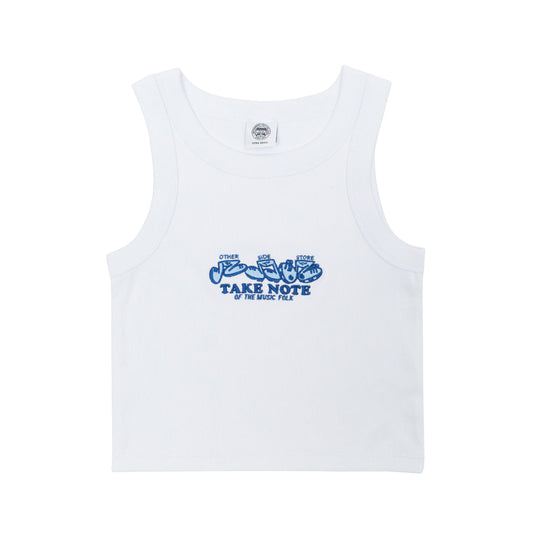 Other Side Store WMNS 'Take Note' Embroidered Crop Rib Tank - White