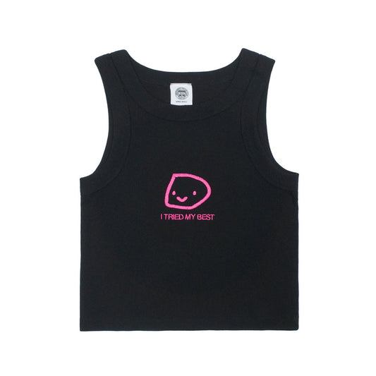 Other Side Store WMNS 'Tried My Best' Embroidered Crop Rib Tank - Black